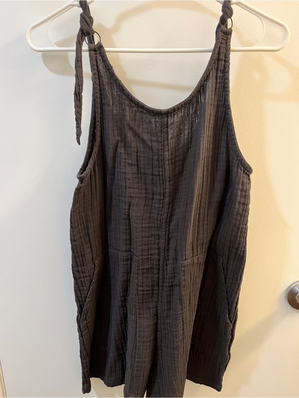 Volcom Charcoal Tie-Shoulder Cotton Gauze Romper